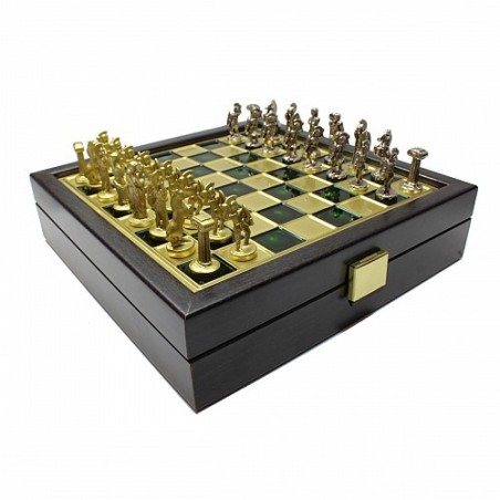 Σετ σκάκι με μεταλλικά πιόνια και μπρούτζινη σκακιέρα