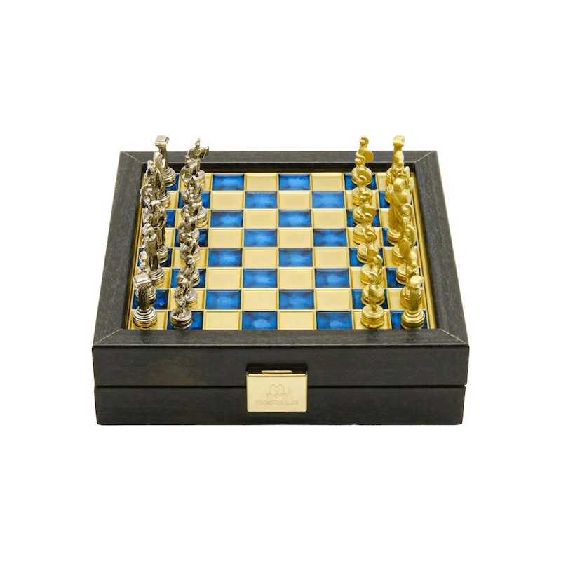 Σετ σκάκι με μεταλλικά πιόνια και μπρούτζινη σκακιέρα
