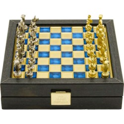 Σετ σκάκι με μεταλλικά πιόνια και μπρούτζινη σκακιέρα