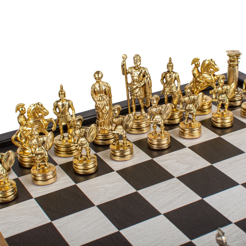 Σετ σκάκι με μεταλλικά πιόνια και μπρούτζινη σκακιέρα