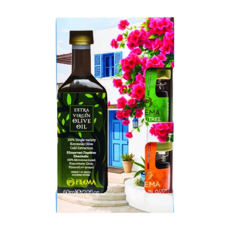 Mini Gift Set με Ελαιόλαδο & 2 Ελληνικά Μέλια | Ελληνικό Δώρο Filema
